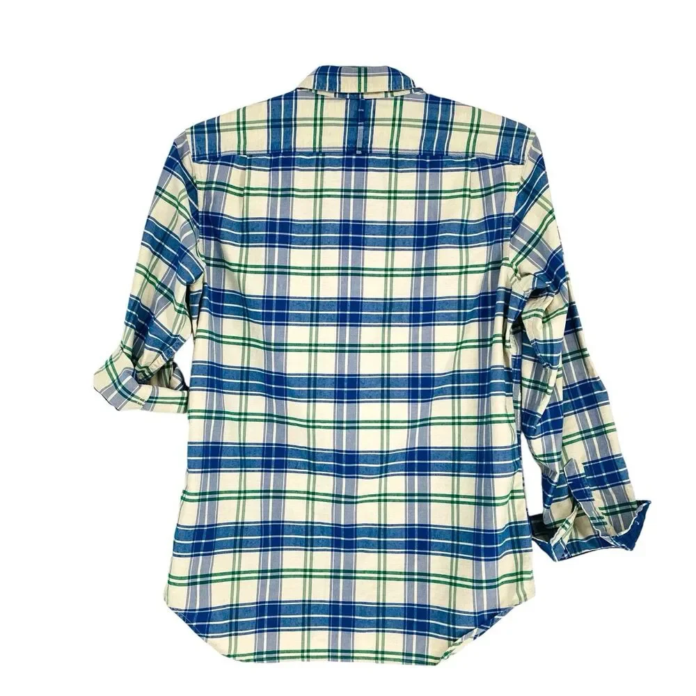 Banana Republic‎ Oxford Slim Fit Blue Green Plaid Corduroy Trim Mens Shirt M